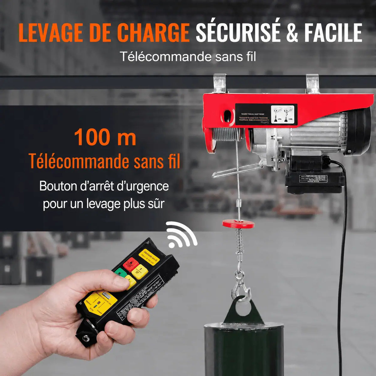 Télécommande sans fil du palan utilisée à distance, portée annoncée de 100 m avec bouton d'arrêt d'urgence