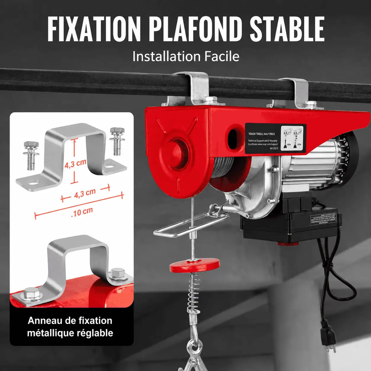 Fixation du palan au plafond par anneau métallique réglable sur poutre