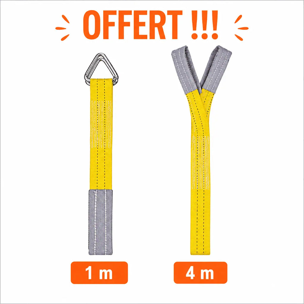 Deux sangles de levage de 1 m et 4 m fournies avec le palan électrique