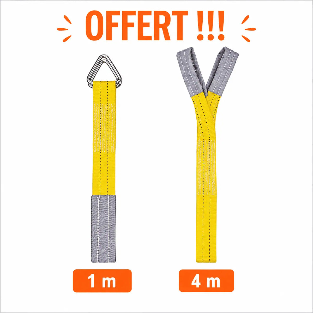 Deux sangles de levage de 1 m et 4 m fournies avec le palan électrique