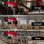 Palan électrique en usage dans un garage, un entrepôt et une usine
