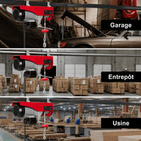 Palan électrique en usage dans un garage, un entrepôt et une usine