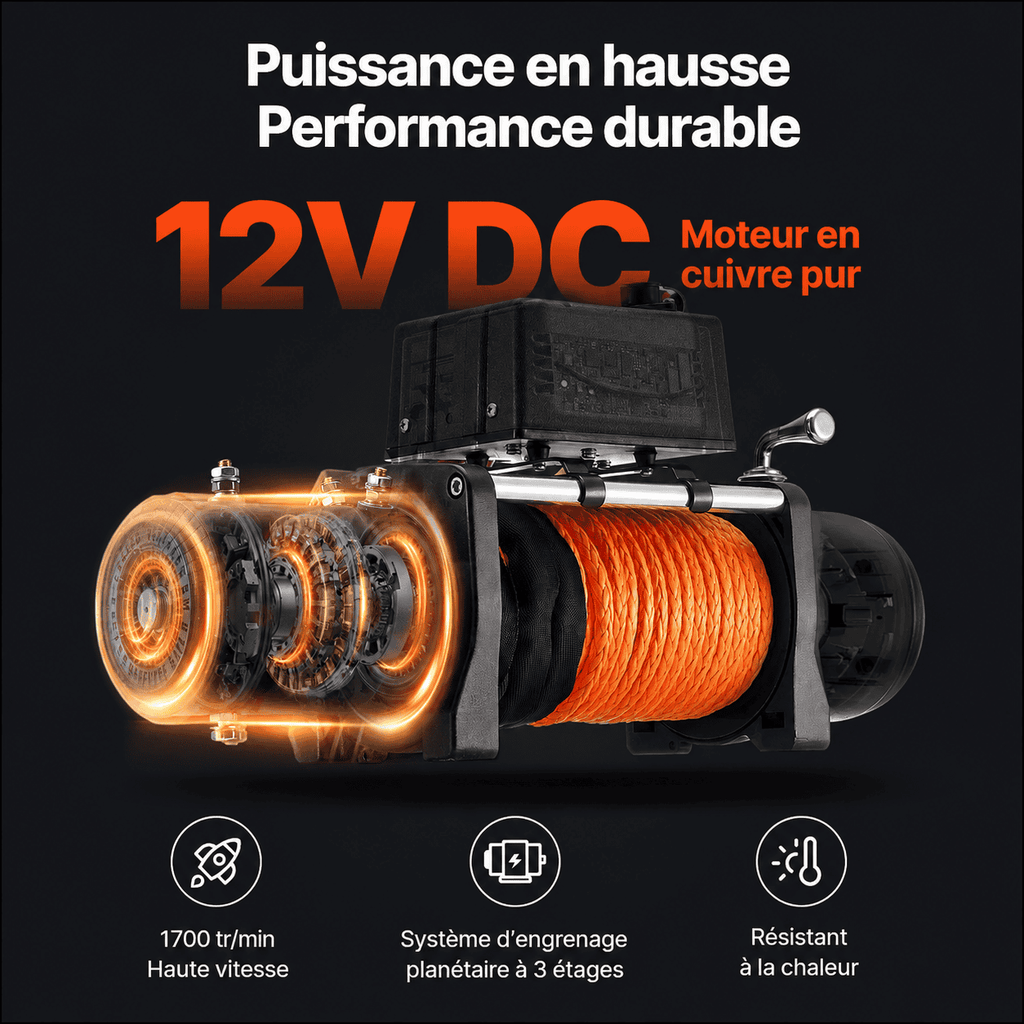 Moteur 12V CC en cuivre pur du treuil, vue interne du bobinage