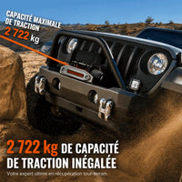 Véhicule tout-terrain tracté en terrain sableux, capacité maximale de traction de 2 722 kg annoncée