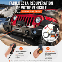 Récupération d'un 4x4 à l'aide du treuil, commandé par télécommande filaire ou sans fil de 20 m