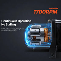 Moteur du treuil en fonctionnement continu à 1 700 tr/min, sans calage