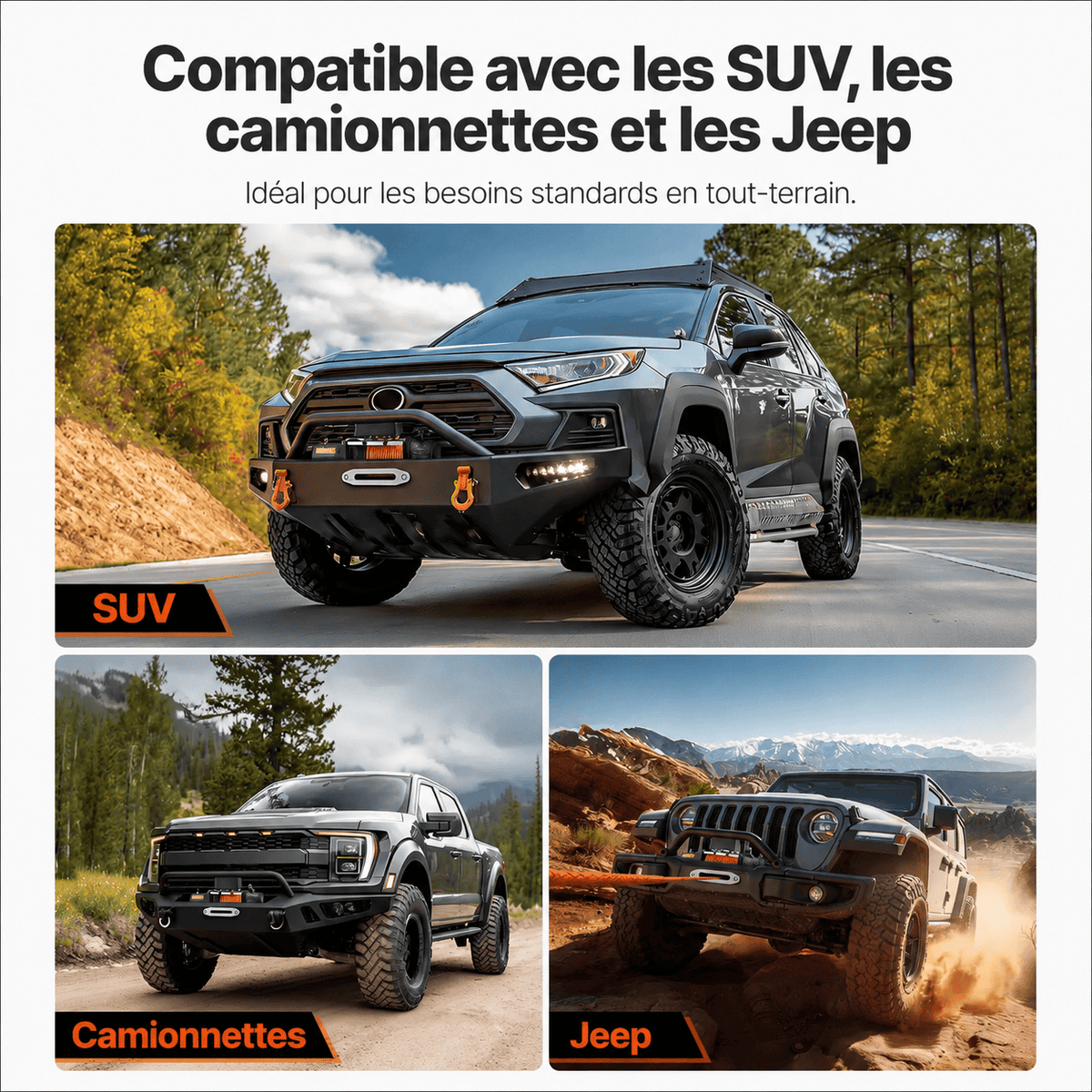 Treuil compatible avec les SUV, les camionnettes et les Jeep en usage tout-terrain