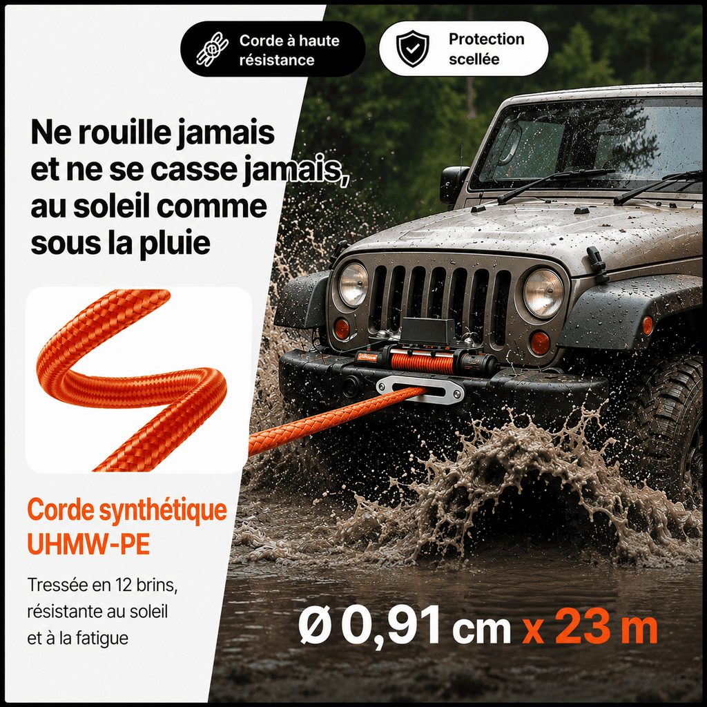 Corde synthétique UHMW-PE tressée 12 brins, diamètre 0,91 cm sur 23 m, résistante au soleil et à la pluie