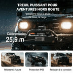 Treuil à câble acier de 25,9 m utilisé sous la pluie, dans la boue et sur la neige