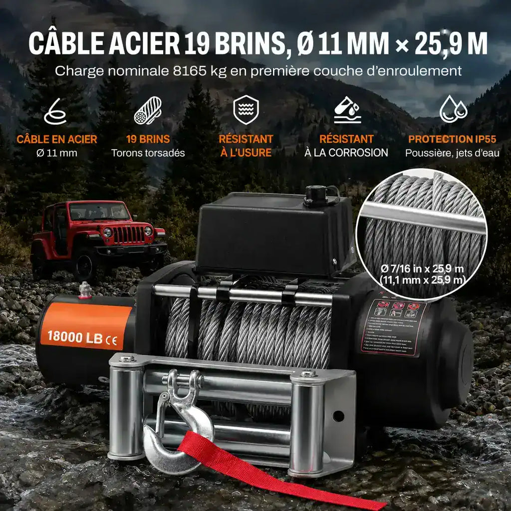 Câble en acier 19 brins de diamètre 11 mm sur 25,9 m, résistant à l'usure et à la corrosion