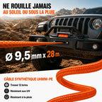 Corde synthétique UHMW-PE tressée 12 brins, diamètre 9,5 mm sur 28 m, résistante aux UV et à la pluie