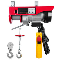 Treuil électrique de levage 220V rouge avec crochets, câble acier et télécommande filaire jaune