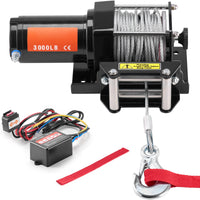 Treuil électrique 12V pour quad de 1361 kg à câble acier, avec boîtier de contrôle, câblage et sangle rouge