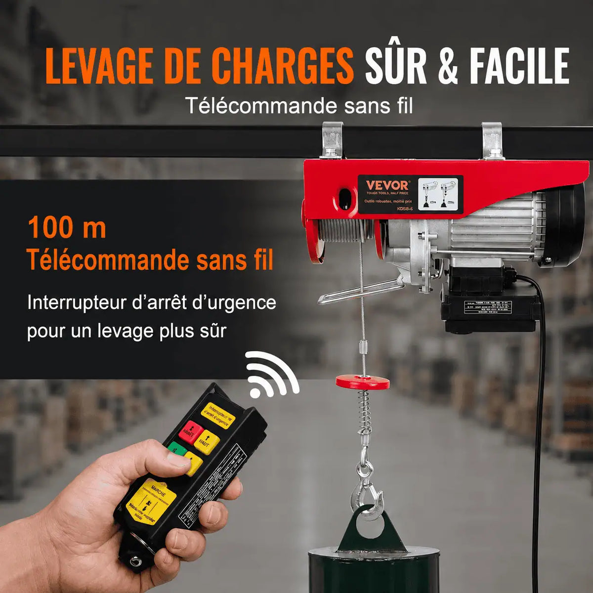 Télécommande sans fil utilisée à distance, portée annoncée de 100 m avec interrupteur d'arrêt d'urgence