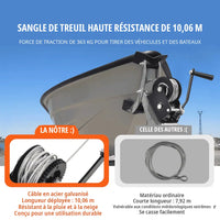 Câble en acier galvanisé de 10,06 m déployé, traction de 363 kg pour véhicules et bateaux