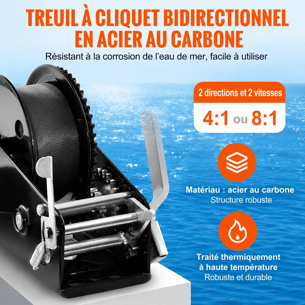 Treuil à cliquet bidirectionnel en acier au carbone, deux sens et deux vitesses en rapport 4:1 ou 8:1