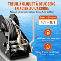 Treuil à cliquet à deux sens en acier au carbone, deux vitesses en rapport 4:1 ou 8:1