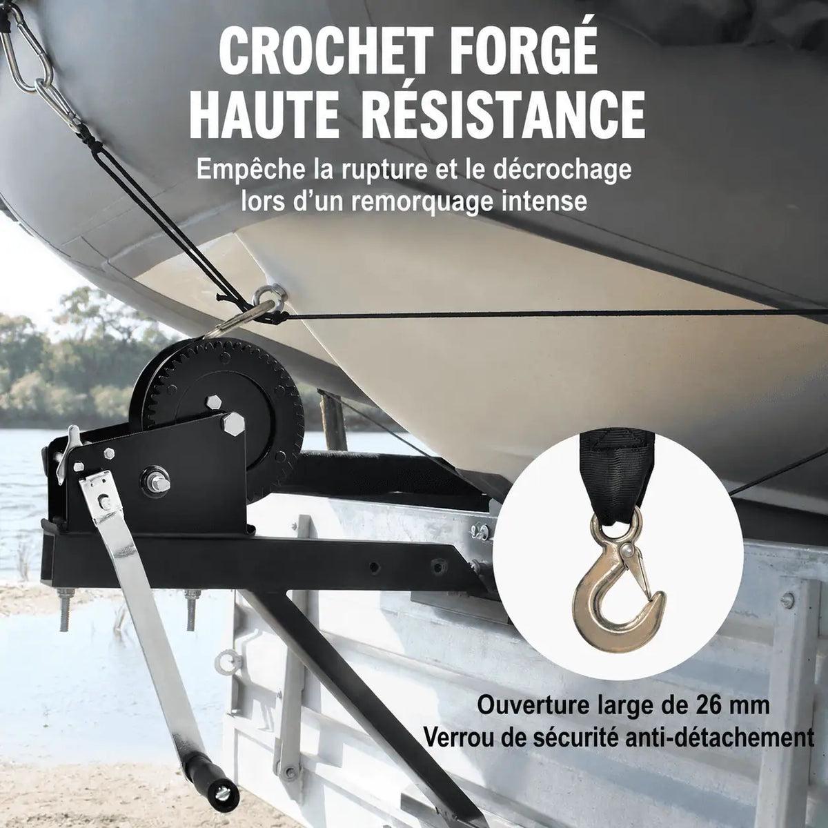 Crochet forgé à ouverture de 28 mm avec verrou de sécurité anti-décrochage