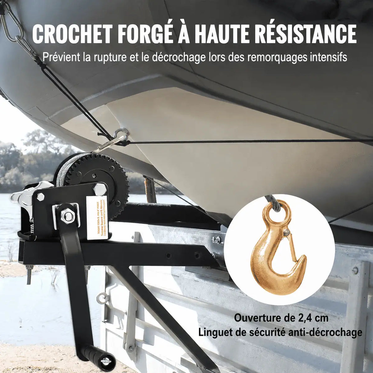 Crochet forgé à ouverture de 2,4 cm avec linguet de sécurité anti-décrochage