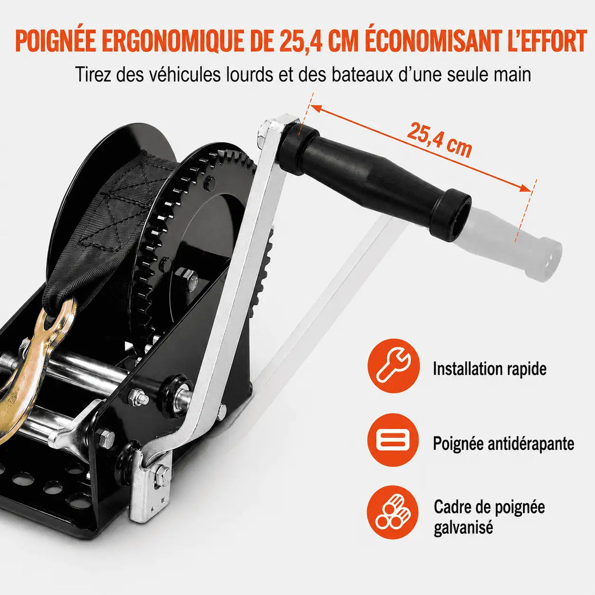 Poignée ergonomique de 25,4 cm à revêtement antidérapant et cadre galvanisé