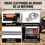 Finition noire mate résistante à la rouille, étanchéité IP55, crochet haute résistance et marquages rouges d'enroulement