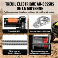 Finition noire mate résistante à la rouille, étanchéité IP55, crochet haute résistance et marquages rouges d'enroulement