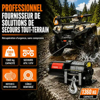 Treuil quad de 1360 kg de capacité utilisé en secours tout-terrain sur quad et UTV
