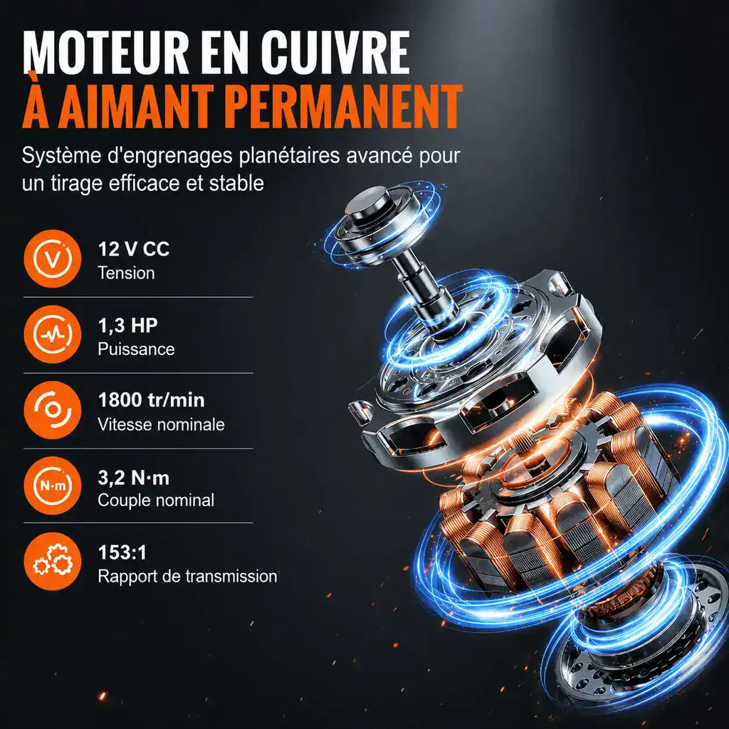Moteur en cuivre à aimant permanent du treuil quad et son train d'engrenages planétaires